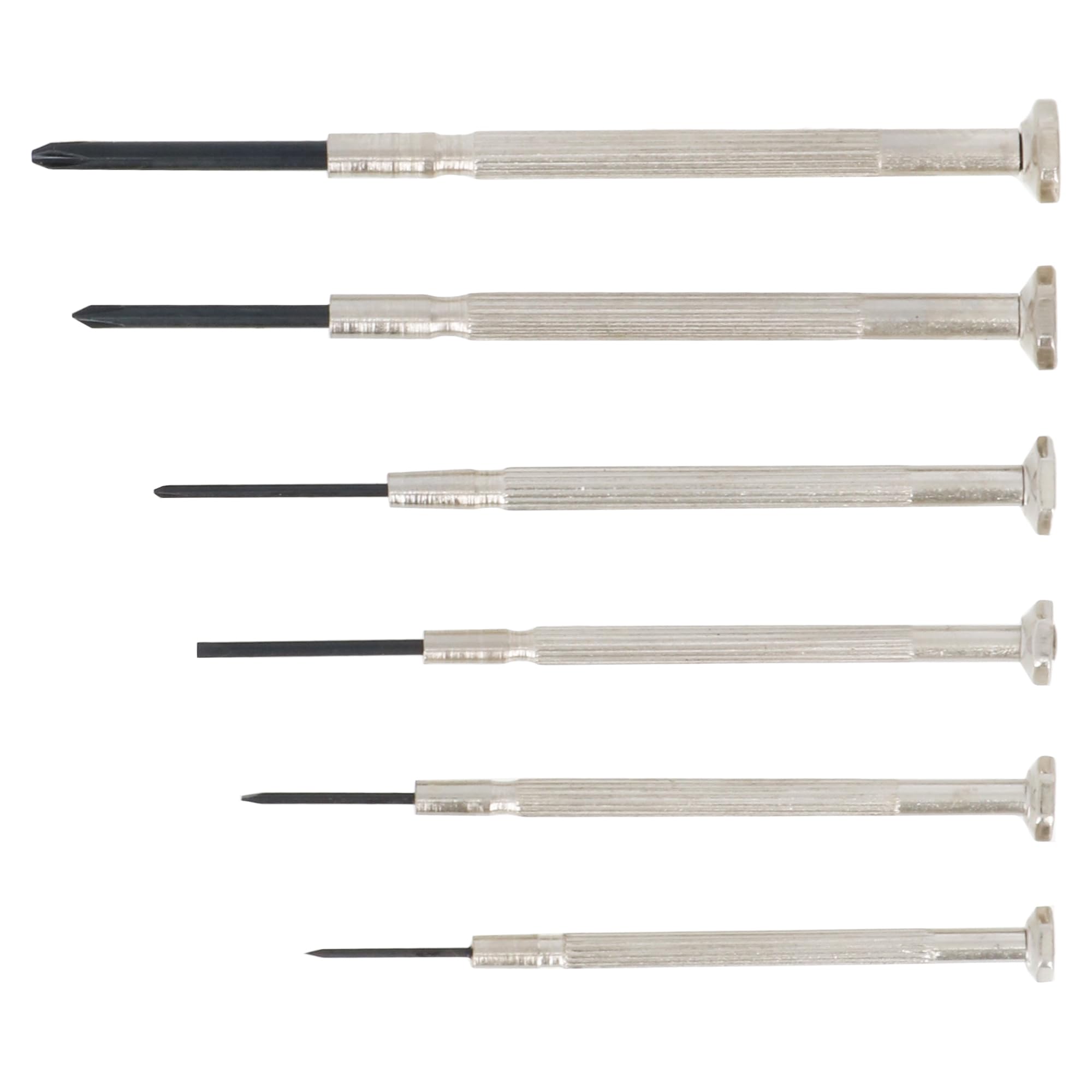 髙儀(Takagi) 超精密ドライバーセット ケース付き -1.0-1.2 -1.6mm +No.00 +No.0 +No.1 精密ドライバー マイナス プラス ネジ 締めつけ ゆるめ 作業 精密機器 小ネジ 脱着 組み立て 補修 便利 工具 シルバー×ブラック 6本組商品画像