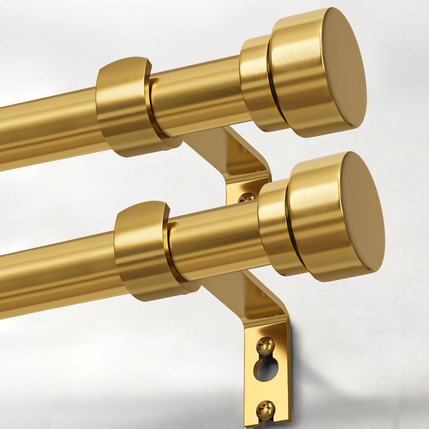 Photo 1 of 2 Pack Modern Gold Curtain Rods for Windows 66 to 120 Inches Adjustable Heavy Duty 1" Diameter Brass Window Curtain Rod with Solid Metal Finials for Outdoor Farmhouse Bedroom Kitchen Living Room