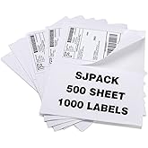 SJPACK 1000 Half Sheet Self Adhesive Shipping Labels, 8.5" x 5.5" Address Labels for Laser & Inkjet Printers(1000 labels-500 Sheet)