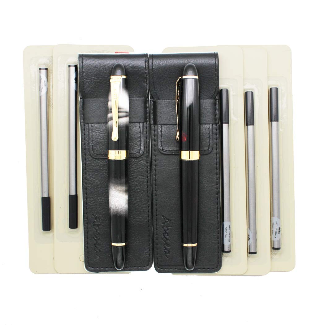 Abcsea 2 pieces Jinhao 450 Rollerball Fine Point Black Pens Medium, Fine Point Fineliner (Dark Red, White Fog) with 5 pieces 0.5 mm Standard Rollerball Pen Refills Black