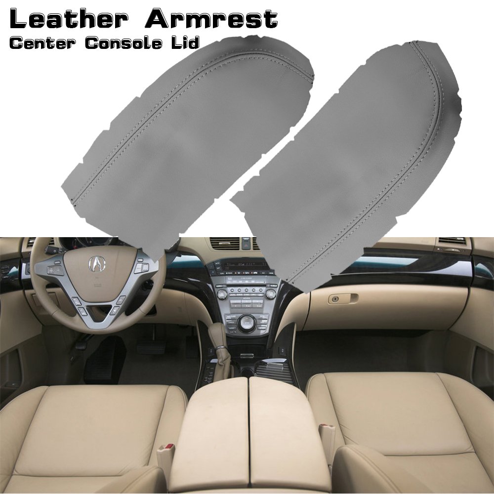 Hoypeyfiy Fits For 07 13 Acura Mdx Center Console Lid Armrest Cover Real Leather Light Gray