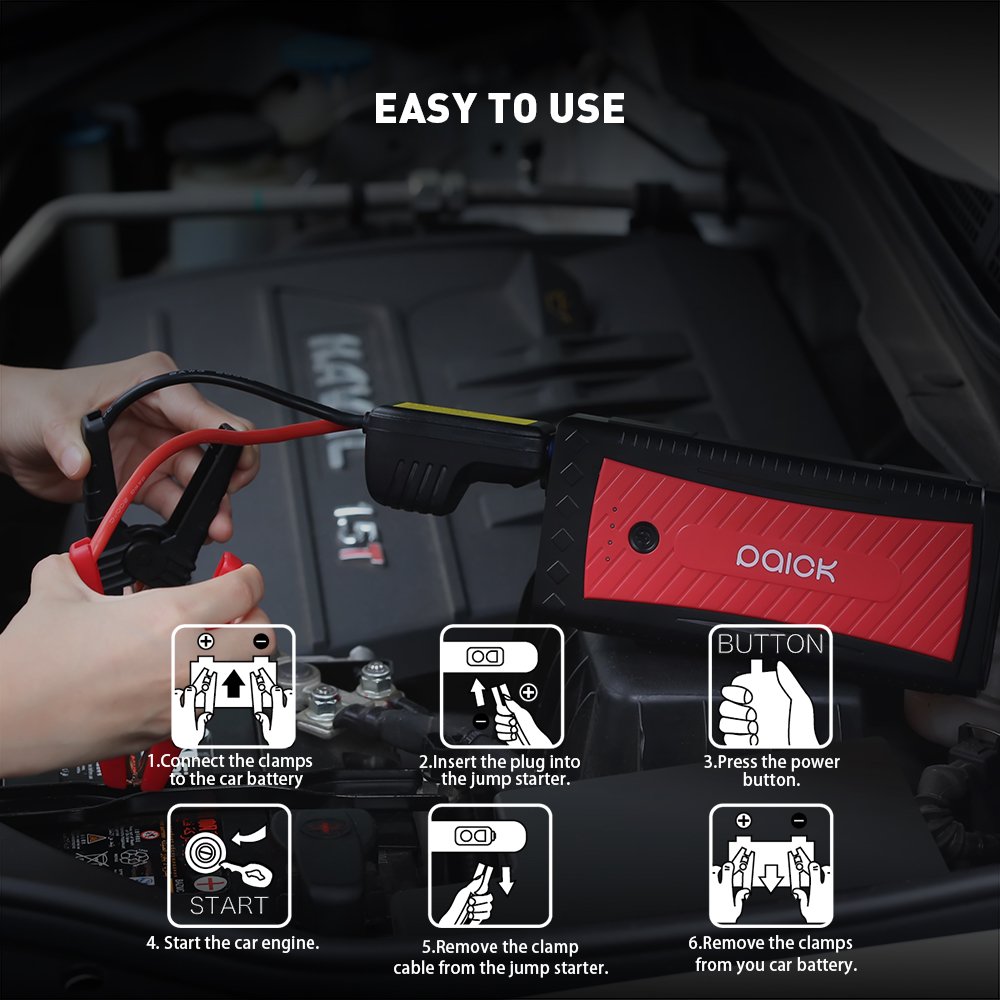 Paick Car Jump Starter 1300A Peak 3rd Generation QDSP Quick Discharge Start Power 12V Battery Booster (up to 8.0L Gas, 6.5L Diesel Engine)