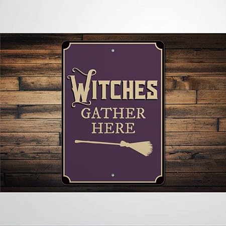 Byron Hoyle Witches Gather Here, placa de metal vintage, placa de