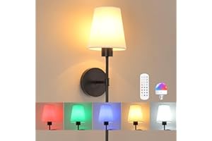 Shenmoyl Battery Operated Wall Sconce, 120H Usage Time 22.6" Rechargeable Wall Light with Dimmable Bulb, 12 Colors Wall Sconce for Bedroom Living Room, Black