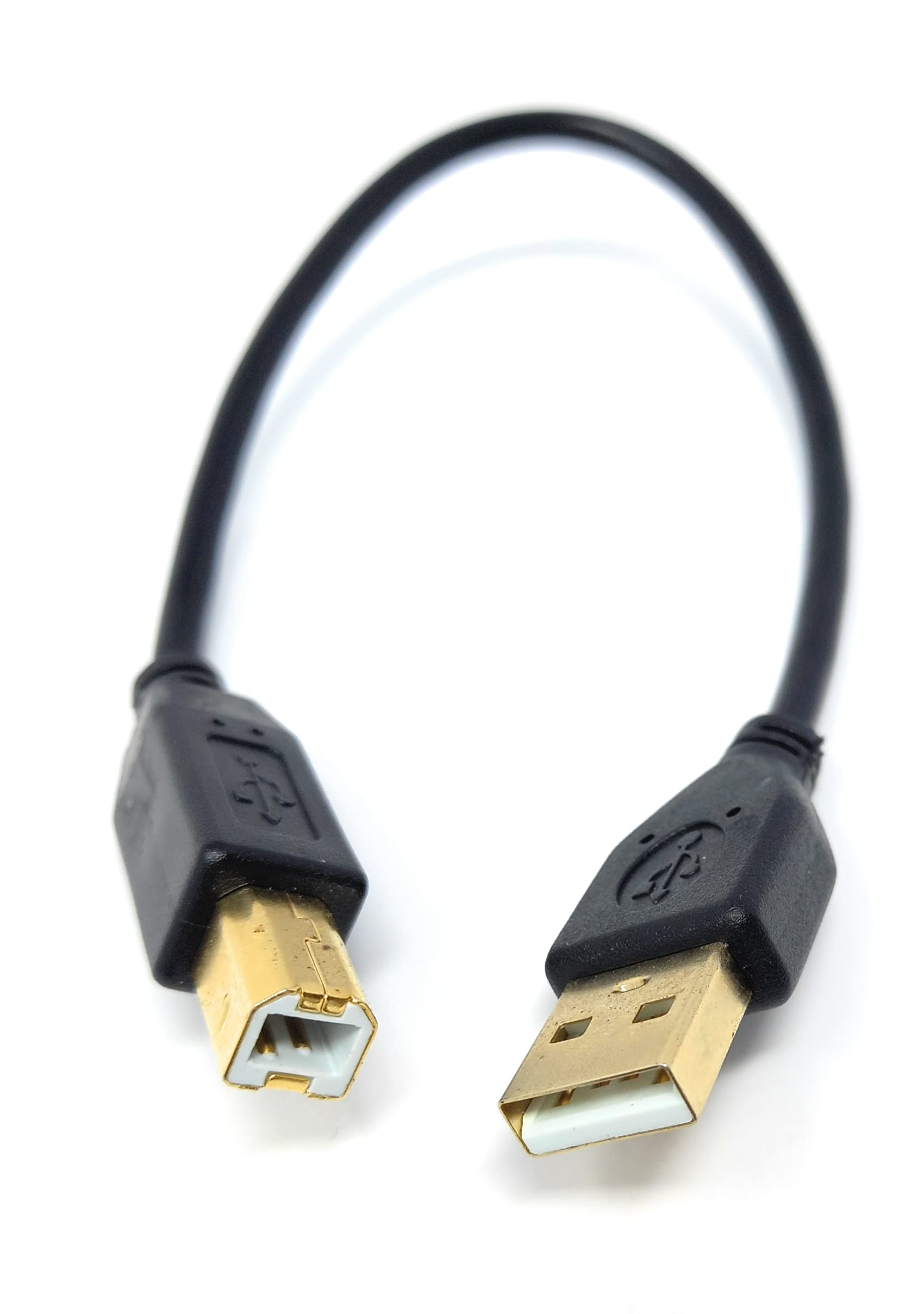 DRUT 25cm short USB A to B 2.0 24AWG High Speed Cable Lead for Printer, Scanner, Music Instrument 0.8ft Black Gold Connectors