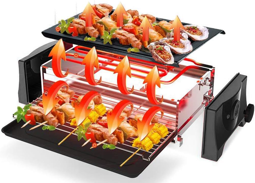 review zaizai Electric Barbecue Grill Smokeless Grill Electric Pan Portable Grill Machine, Family BBQ Indoor Grill Rack,Adjustable Temperature