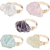 FINGERINSPIRE 5PCS Raw Crystal Natural Stone Ring Statement 5 Styles 0.6inch Inner Diameter Crystal Adjustable Finger Rings Stylish Golden Tone Brass Rings for Man Woman Decoration