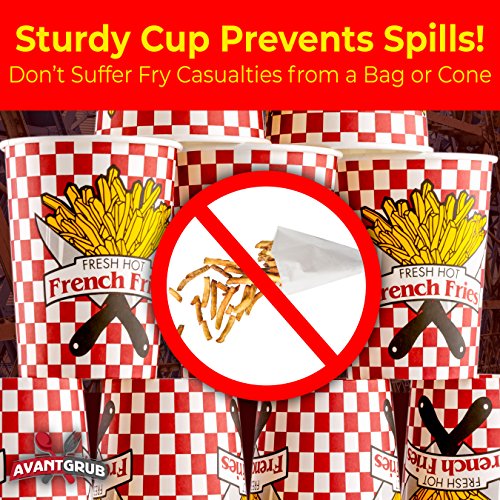 Grease-Proof Paper French Fries Cups 50 Pack. Each Sturdy Fry Container Holds 12 oz and is Sized for Handheld Snacking! Great for Concession Stands, Fundraiser Carnivals and Food Trucks!