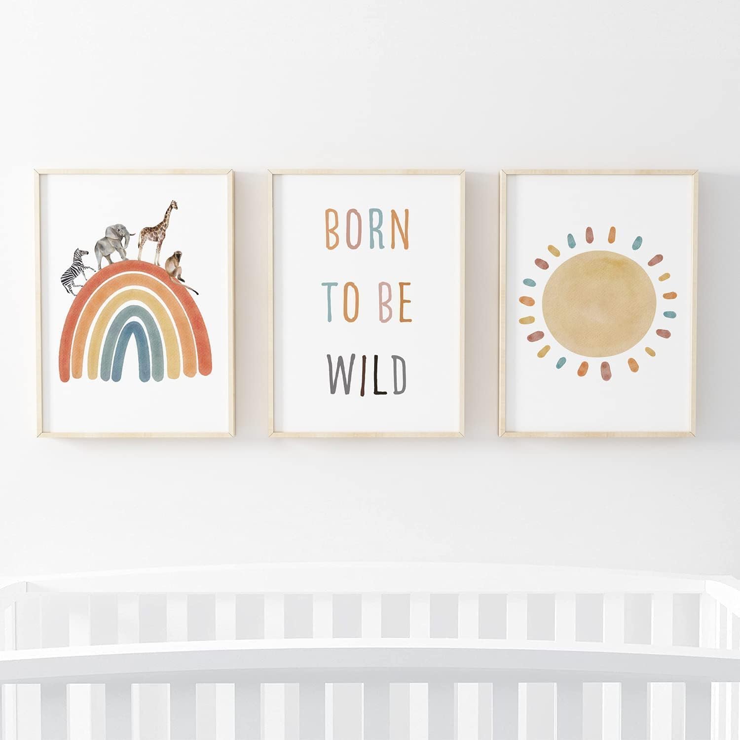 Safari Prints for Nursery | Animal Rainbow | Set of 3 | Children’s Bedroom Prints | Frames not Included (A3)