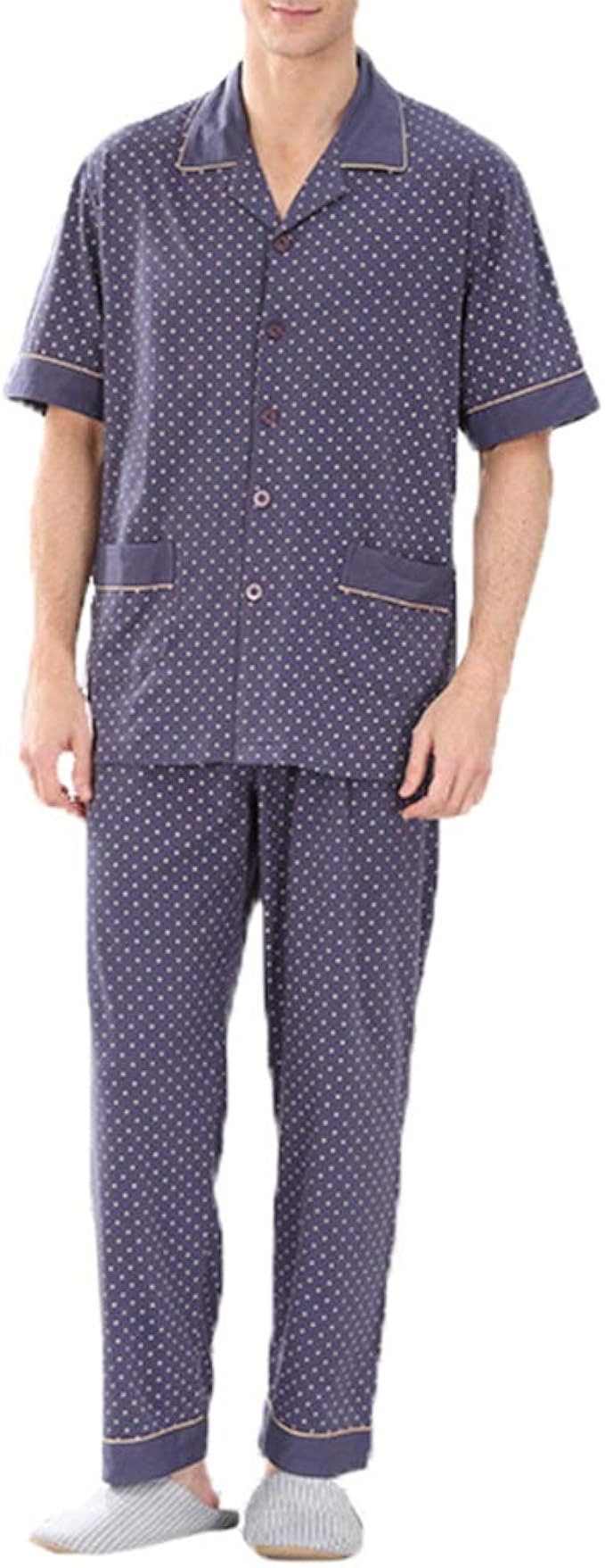 xlygood Mens Summer Cotton Classic Pyjama Nightwear Male Short Sleeve