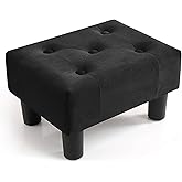 Poofzy Small Foot Stool Ottoman, Velvet Ottoman Foot Rest with Legs, Rectangle Foot Rest for Couch, Footstools and Ottomans Small for Living Room and Entryway (Black)
