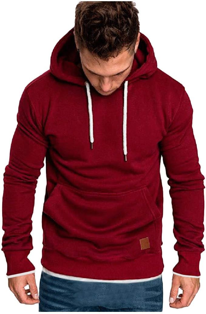 iYmitz Mens Long Sleeve Autumn Winter Casual Sweatshirt Hoodies Top Blouse Tracksuits Hoodie Clothes Solid Casual Long Sleeve Hooded Sweatshirt Top Blouse Tracksuits with Front Kangaroo Pocket