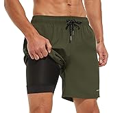 HODOSPORTS Mens 7" Swim Trunks with Compression Liner S-6XL Quick Dry Swimming Shorts Zipper Pockets Swimsuits