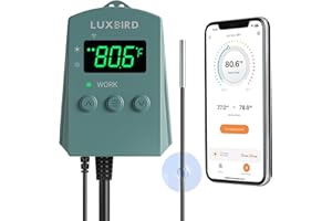 LUXBIRD WiFi Digital Heat Mat Thermostat Controller, 32-113°F with Heating Cooling Mode, 365 Day Data Export, 1200W, High/Low Temp Alerts, Plug & Play for Reptile Seedling Brewing Breeding Greenhouse