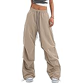 Bakyarder Women’s Y2K Baggy Parachute Pants High Waist Wide Leg Casual Track Pants with Adjustable Drawstring Waist