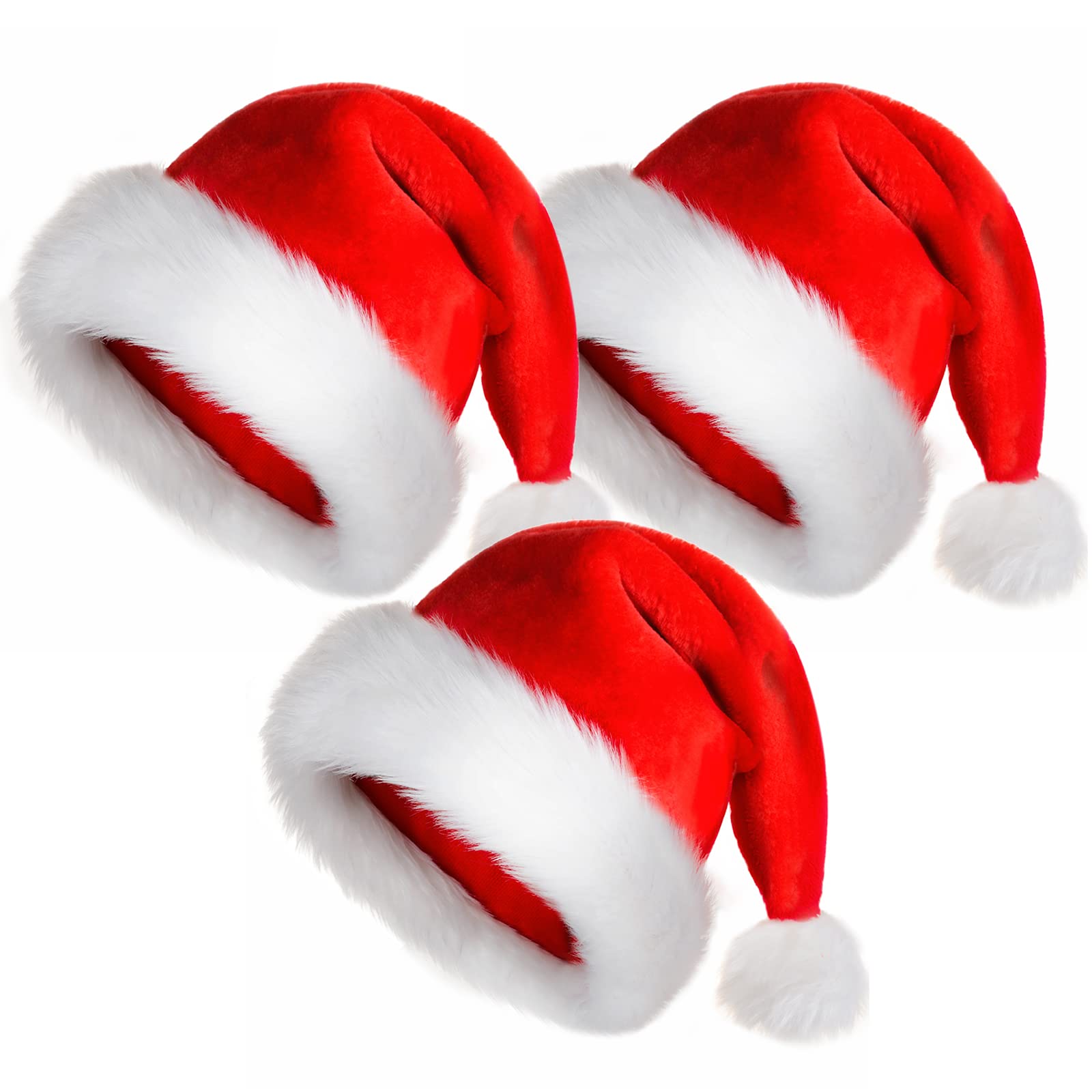 TLarder Santa Hats for Adults: Christmas Hats Adult Luxury Velvet Holiday Hat - Plush Xmas Santa Claus Outfit Hat for New Year Festive Party Gifts (Adult-3pcs) — image 1