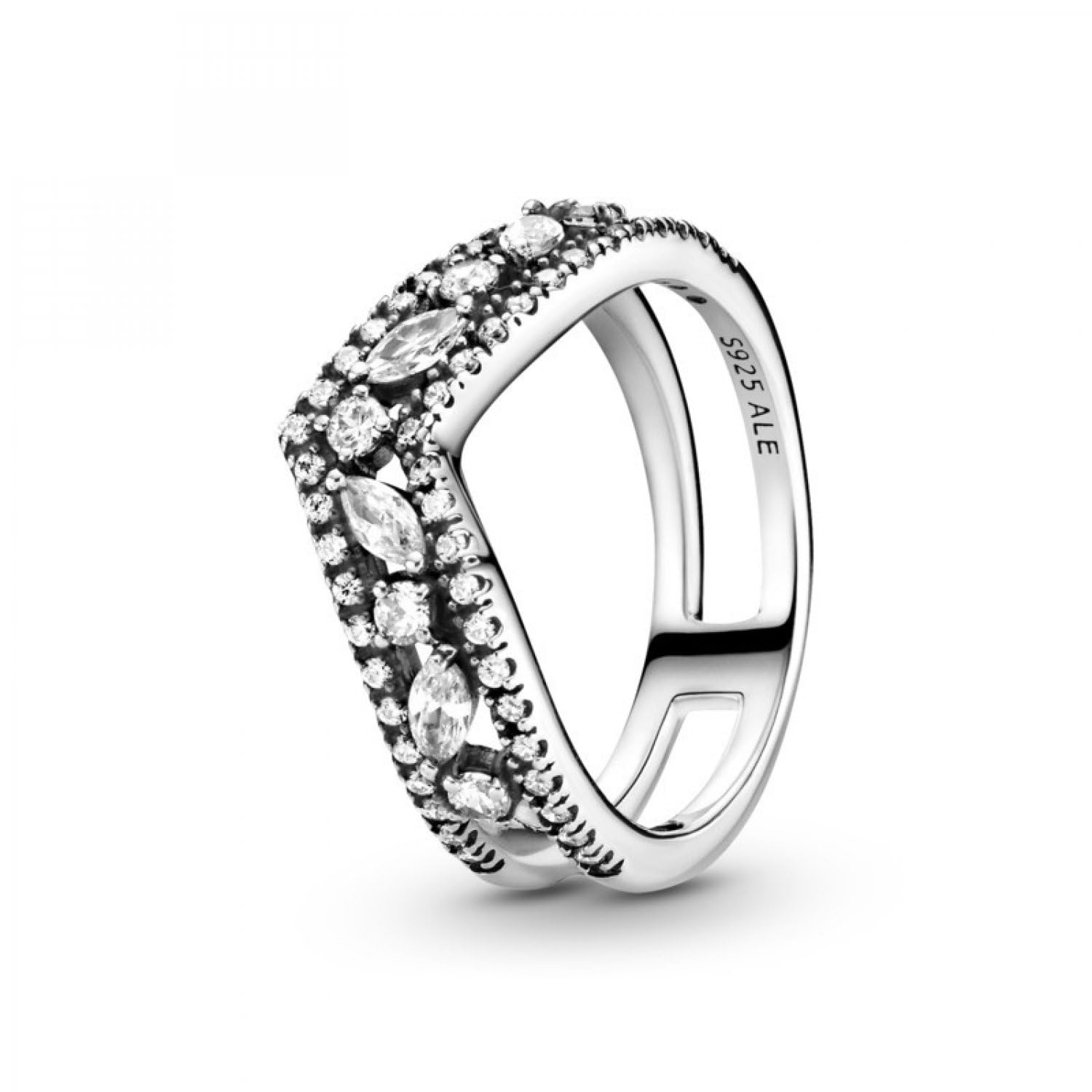 Pandora 199095C01 Women's Ring Silver Sparkling Double Wishbone, Precious metal, Cubic Zirconia