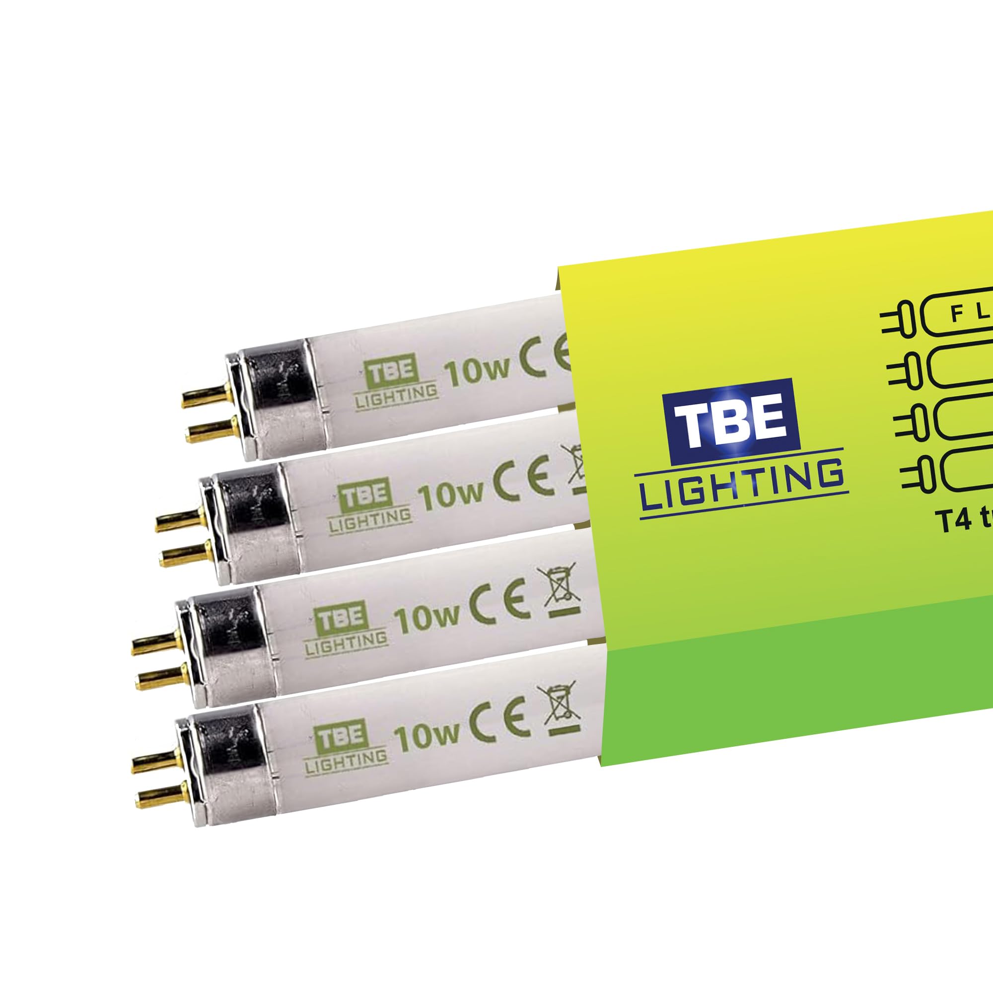 TBE LIGHTING T4 10w Fluorescent Tube Lamps 352mm - 4 Pack of CFL Bulbs - G5 2-Pin Base Fittings - T4 High Efficiency Lamps, Soft White 3500K