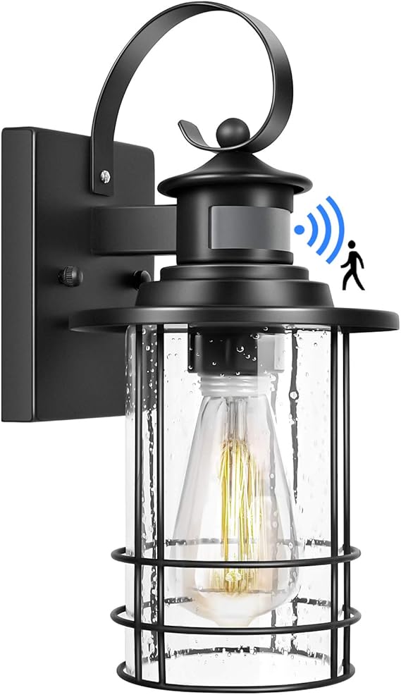 Motion Sensor Outdoor Wall Sconce Black, Dusk to Dawn