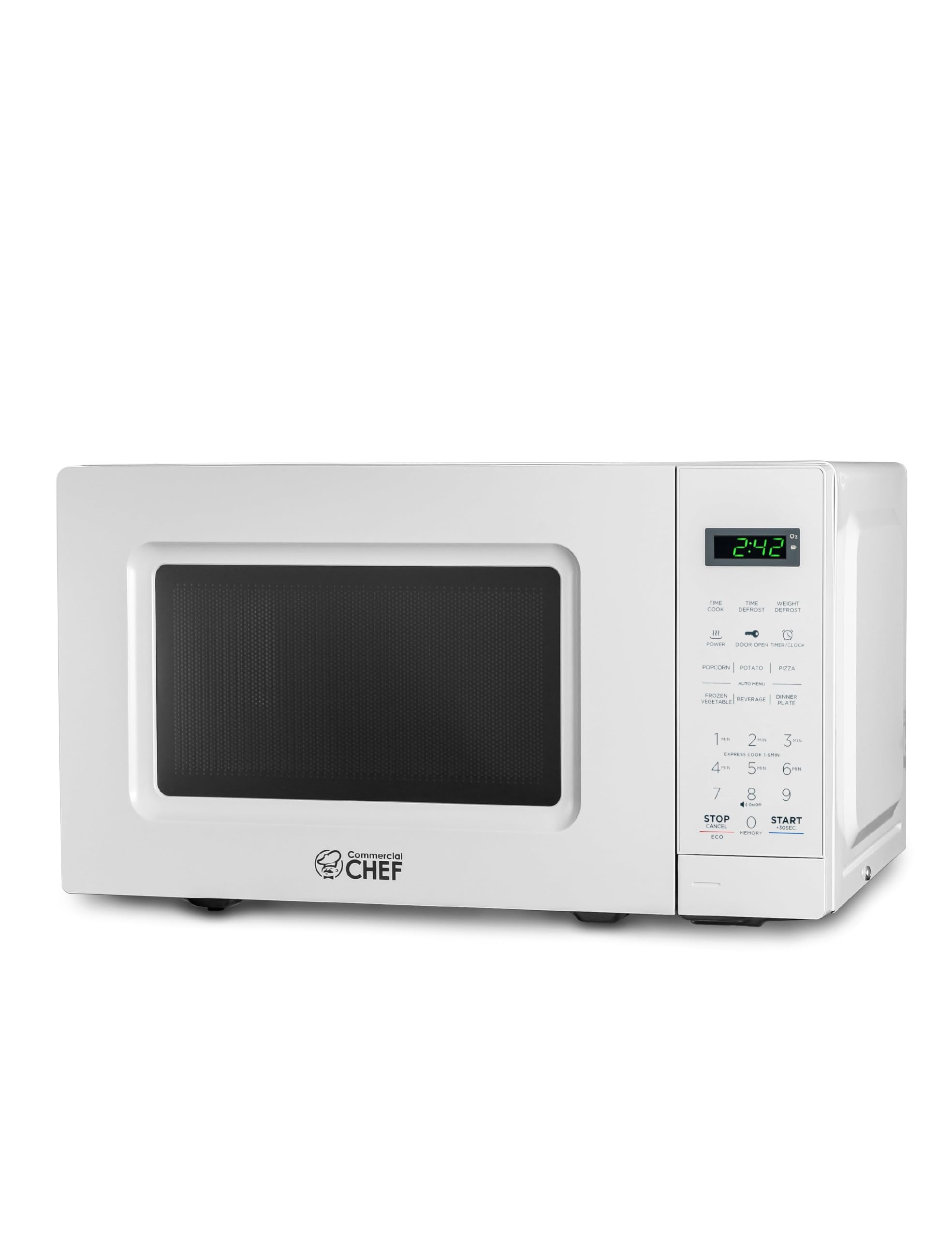 Photo 1 of **NON FUNCTIONAL** Commercial Chef 0.7 Cu. Ft. Countertop Microwave Oven, Touch Controls with Digital LED Display, 700W Small Microwave with 10” Turntable Plate, Push Button Door, 10 Power Levels, CHM7MW, White