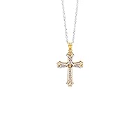 Charm America - Gold Plated Cross Pendant Necklace- Gold Plated on 925 Sterling Silver- Silver Adjustable Necklace 16"-18"