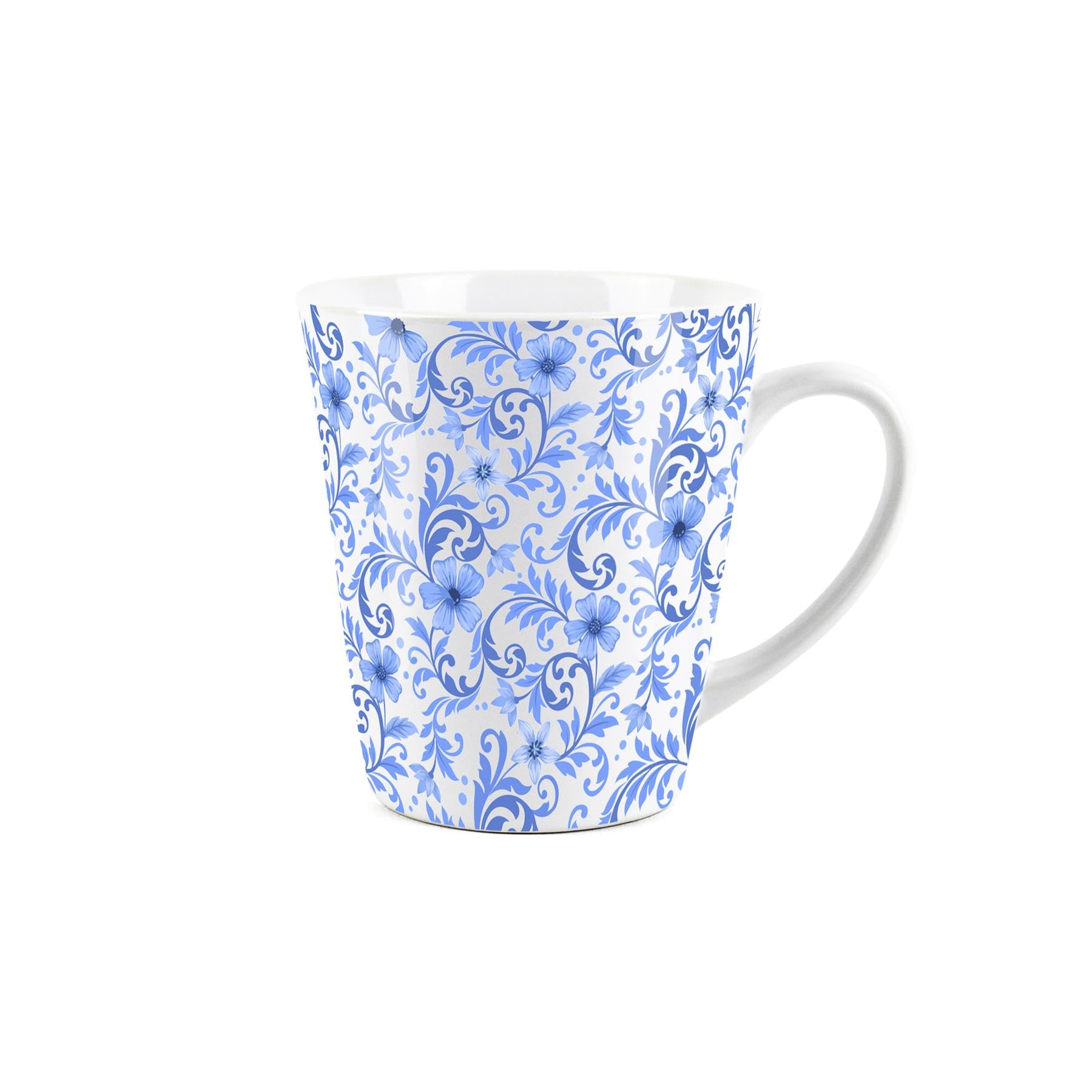 Purely Home Blue Flowers Small Latte Mug - Floral Swirl Ceramic White Tea/Coffee Present Gift
