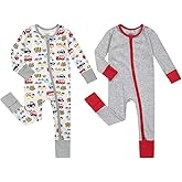 Teach Leanbh Unisex Baby 2 Pack Cotton Pajamas with Mittens and Feet Cuffs 2 Way Zipper Long Sleeve Romper Sleep and Play