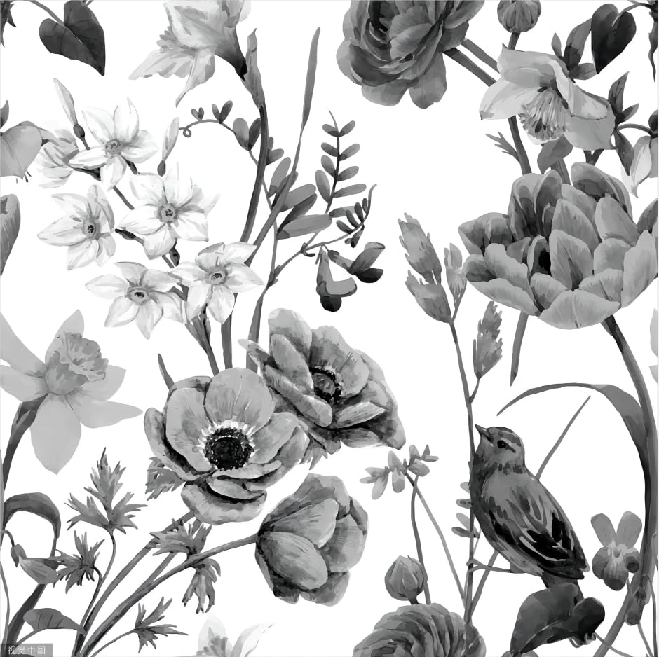 SOEWIOU Vintage Floral Peel and Stick Wallpaper, 600 * 44.5cm Thicken, Removable, Waterproof, Black & Grey, Decorative for Home, Bedroom, Cabinets & Kitchen