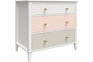 Little Seeds Monarch Hill Poppy White 3 Drawer Dresser, Peach and Taupe Drawers