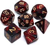CREEBUY Red Black DND Dice Set 7-Piece Polyhedral Acrylic RPG Dice