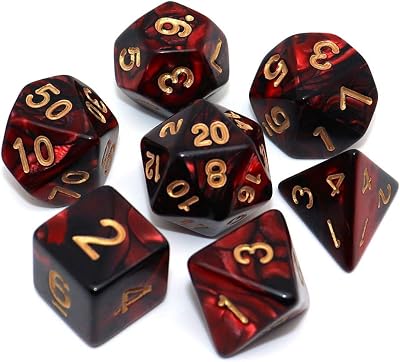 CREEBUY Red Black DND Dice Set 7-Piece Polyhedral Acrylic RPG Dice