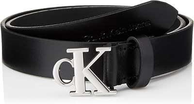 Damen Gürtel Mono Plaque Belt 30mm aus Leder, Schwarz (Black), 80 cm