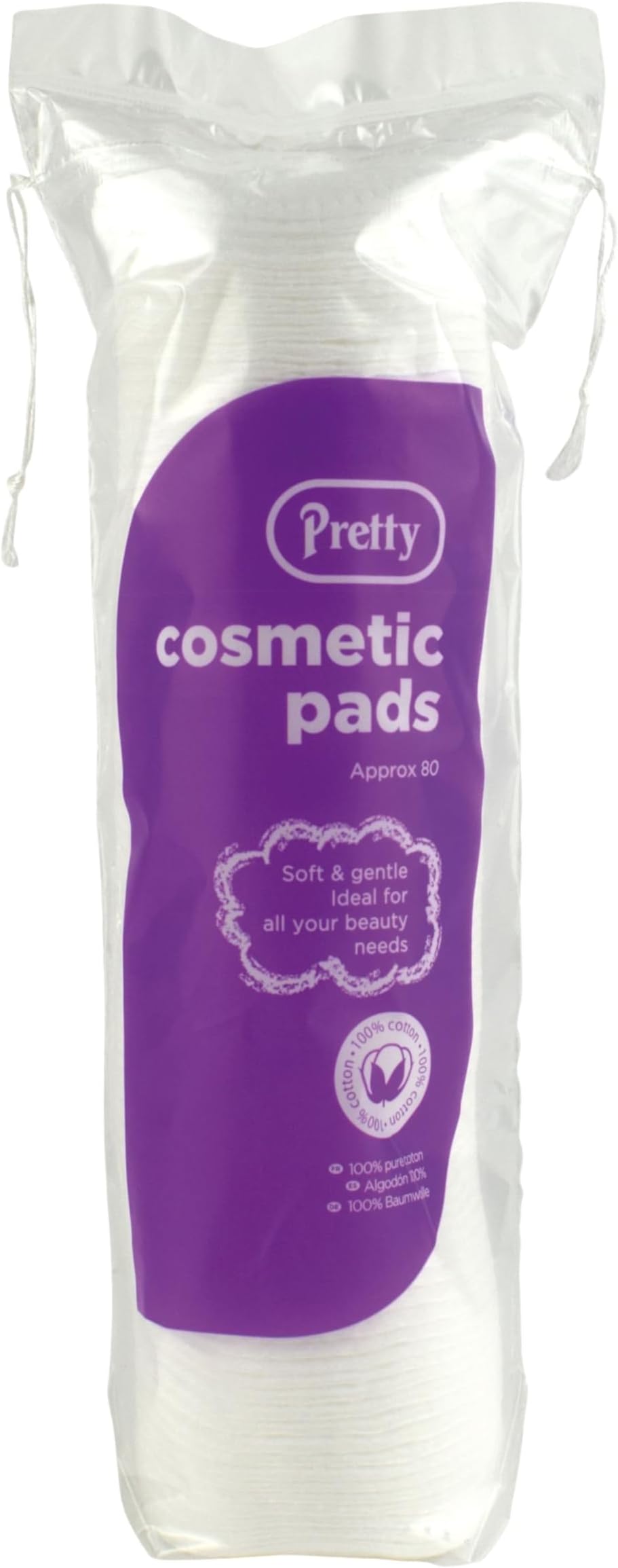 Pretty Cotton Wool Cosmetic Pads Round 80 Pack Gentle Cleansing Makeup Removal