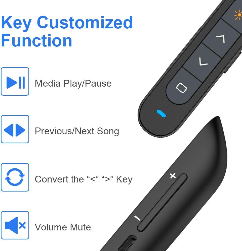 Wireless Presenter Rechargeable, KNORVAY N76 Presentation Remote for Powerpoint Presentation Clicker 330FT, Slide Advancer Support Volume/Hyperlink/Key-Customized : Office Products
