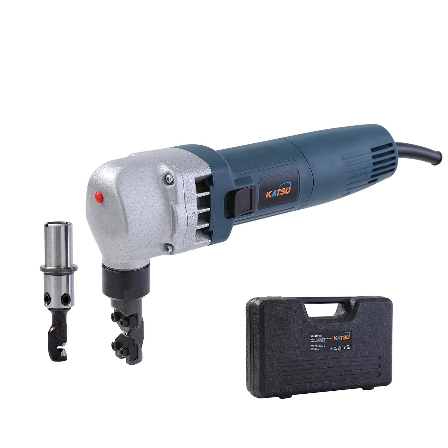 KATSU Electric Nibbler, Twin Head 380W Industrial Quality Copper Aluminium Stainless Steel Sheet Metal Cutter Snip Shears Scissor Cuts 1.8mm Steel Plate 100457