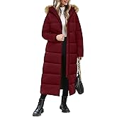 Wiepux Long Winter Puffer Coat for Women Winter Faux Fur Quilted Jackets with Detachable Hood Maxi Length Zip Outerwear