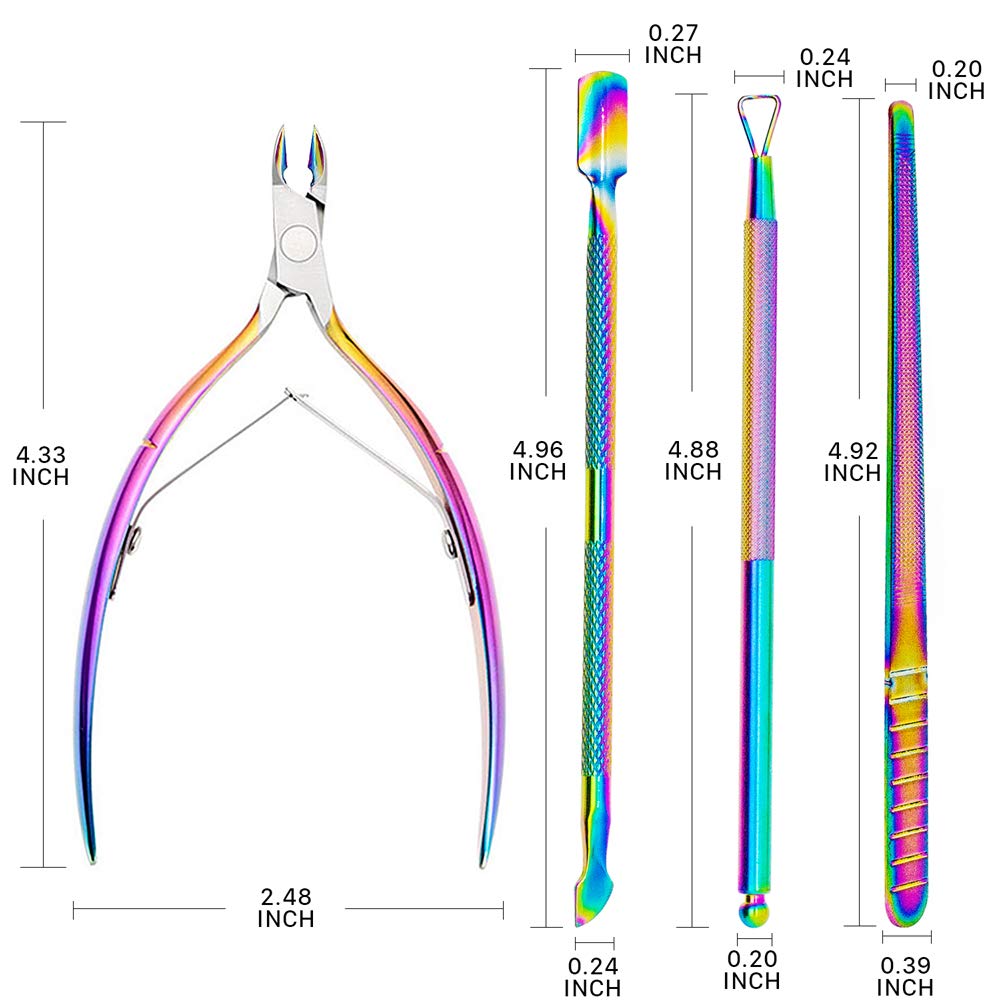 JOYJULY Cuticle Trimmer with Cuticle Pusher Nail File, Cuticle Remover Cutter Nipper Multi-color Professional Stainless Steel Cuticle Cutter Clipper Nail Nipper Durable Pedicure Manicure Tools: Beauty