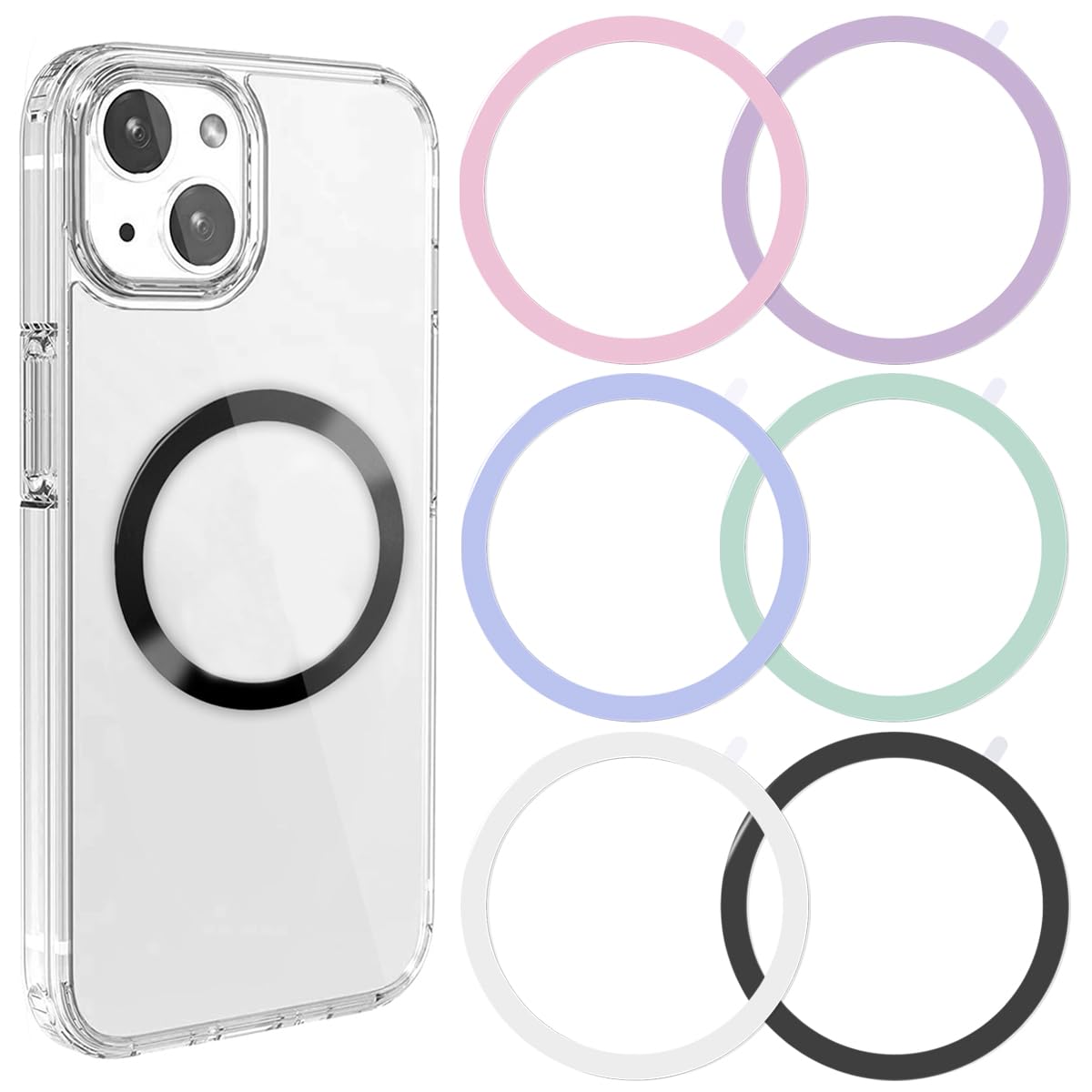 6 Colors Universal Metal Rings Compatible with Magsafe Magnetic Wireless Charger, Adapter Ring Sticker for Cell Phone Case Magnet Wireless Charging, Compatible with iPhone 16/15/14/ Samsung Galaxy
