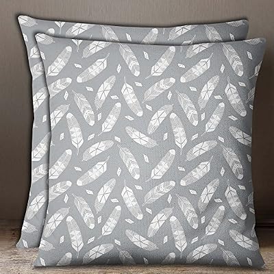 S4sassy Feather Print Cotton Poplin Light Gray Square Pillow Sofa Cushion Cover 2 Pcs 26 X 26 Inches Amazon Ae