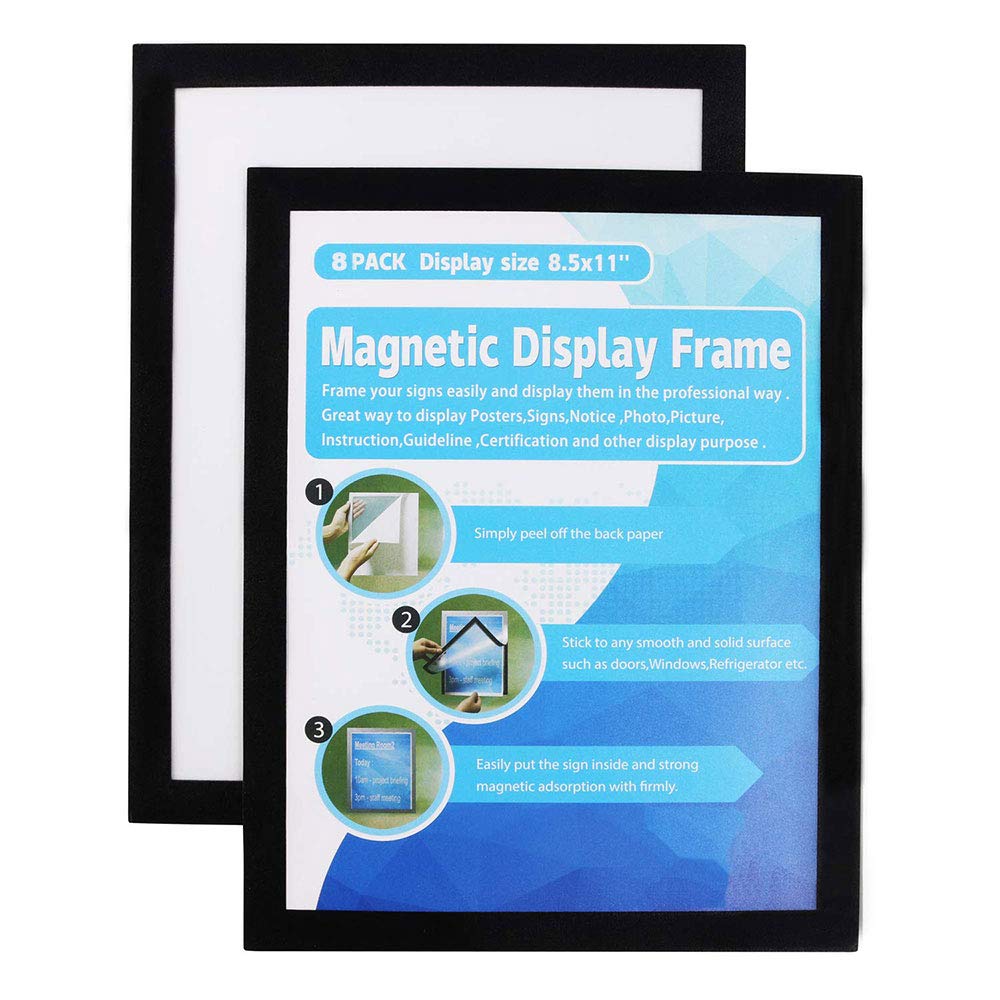 A4 Magnetic Display Frame,Self Adhesive Magnetic Paper Holder for License, Photos, Notices, Wall and Windows(Pack of 2,Black)