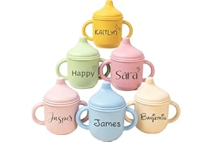 Personalized Baby Sippy Cup with Engraved Name - Soft Silicone Training Cup for 6+ Months | Leak Proof, 5oz Toddler Cup with 