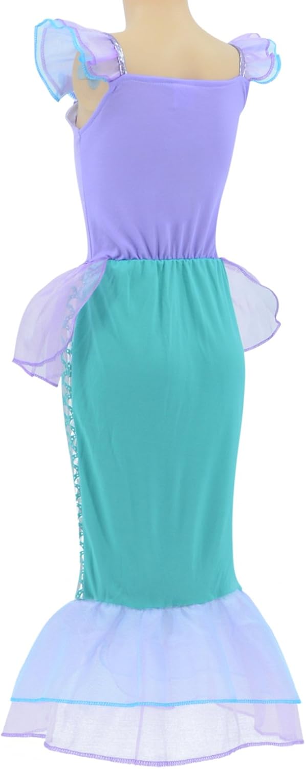 Little Girls Mermaid Princess Costume Dress for Girls Dress Up Party with Crown Mace 4-12 Years: Clothing