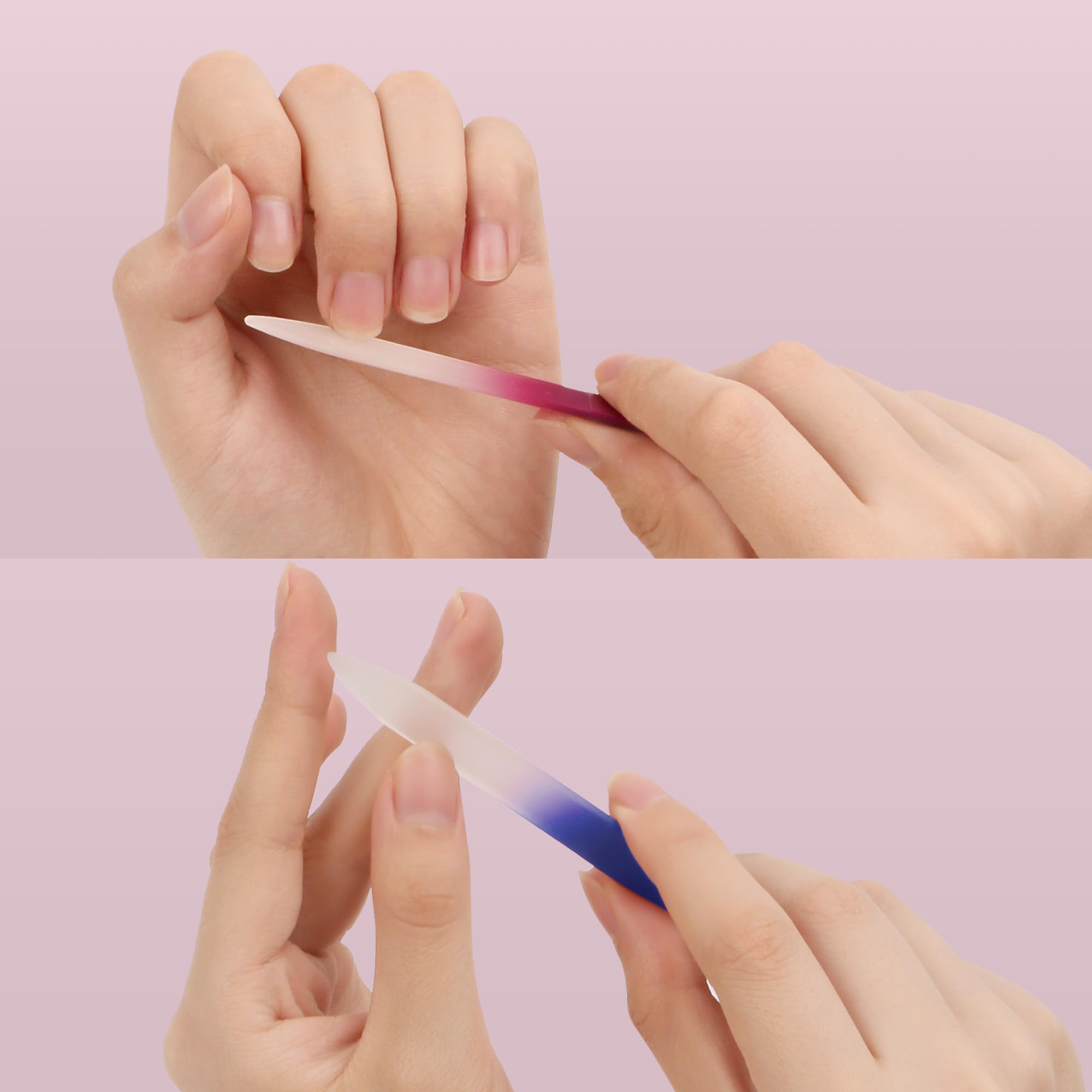 2-Pack Mini Glass Nail File with Case 2mm Thickness Small Crystal Files for Nature Nail Gentle Double-Sided Etched Fingernail Files for Travel Fine Grit Czech Glass Gifts Package Stocking Stuffers