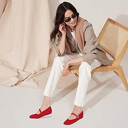 CELNEPHO Red Flats for Women Square Toe Ballet