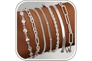 Thunaraz Gold Bracelets for Women Waterproof,14K Gold Plated/Silver Link Bracelet Sets Stackable Figaro Paperclip Gold Womens