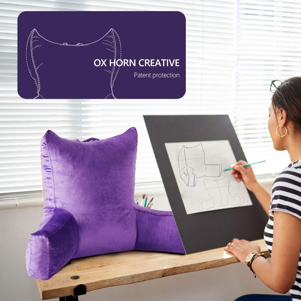 Neustern Reading Pillow with Arms, Premium Shredded Memory Foam TV Backrest with Washable Cover (22 inches, Noble Purple): Kitchen & Dining