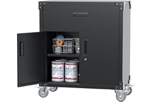 SUXXAN Locking Metal Storage Garage Cabinet with Wheels, Metal Tool Cabinets on Wheels with Drawer and Doors for Office School Garage Warehouse Utility Room, Assembly Require, Black