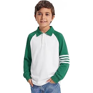 Haloumoning Boys Raglan Long Sleeve Polo Shirt Fashion Colorblock Tops Tees | Kids Casual T-shirts 5-14 Years, Trendy Streetw