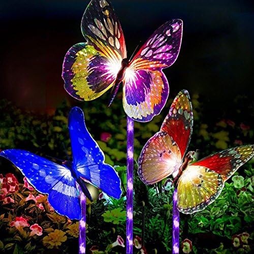 Garden Solar Lights,Butterfly Lights Solar Lights Outdoor Multi-color Changing,3 Pack Fiber Optic 5 LED Purple Light