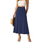 YSYOKOW Long Skirts for Women Flowy Elastic High Waist Midi A-line Skirt for 2026 Casual Boho Trendy(Navy Blue, Large)